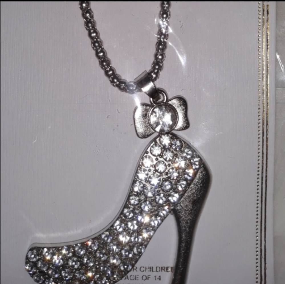 Trending Silver High Heel Crystal Pendant Necklace Rhinestone 20"-24" NEW